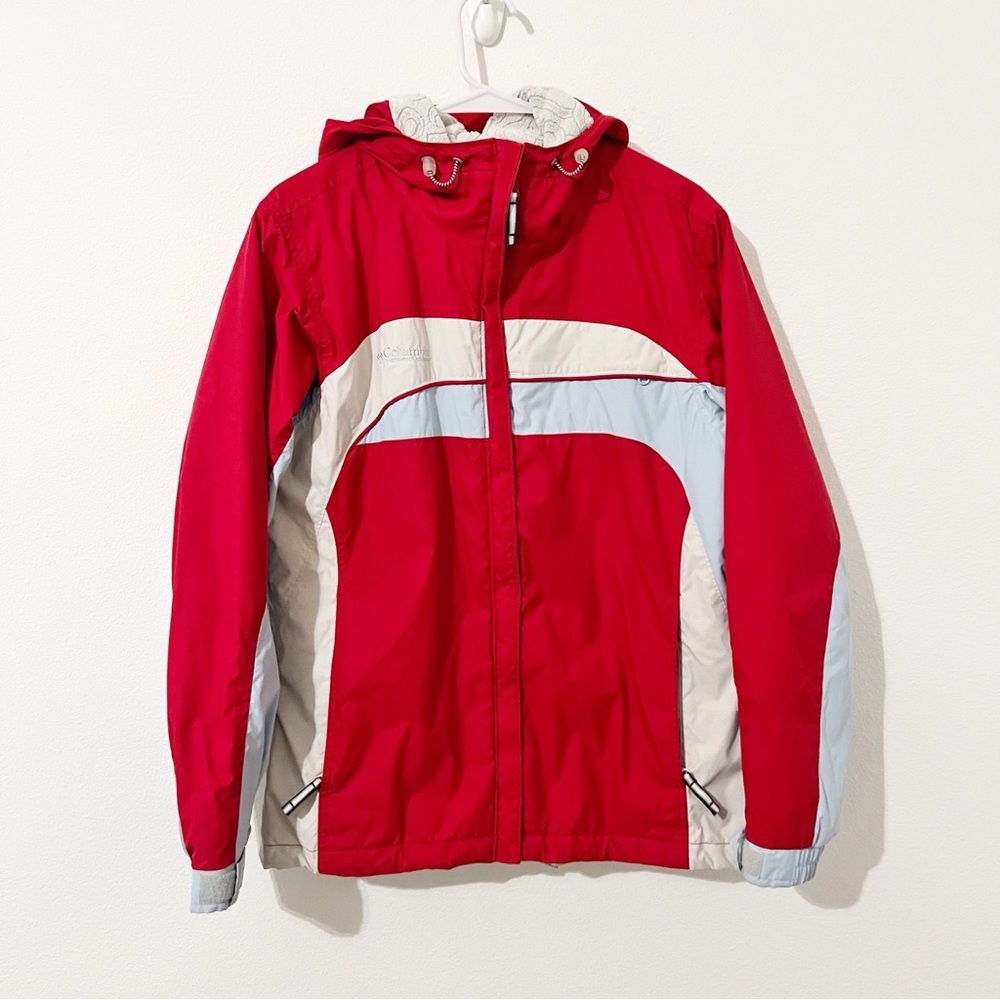Columbia Women's Snow Ski Jacket Red White Blue Hooded Size Medium M